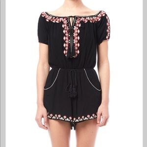 Tea N Cup black flower embroidered romper, Size S